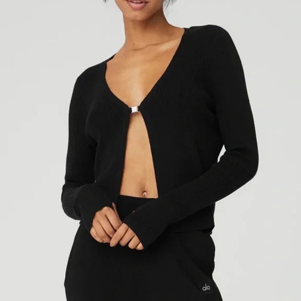 ALO Yoga Black Ribbed Cardigan